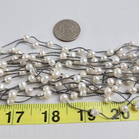 Natural Freshwater Pearl Necklace 18-Row Layered Sterling Silver  Signed G - Picture 9 of 9